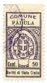Marca da Bollo del Comune di PADULA su Carta Bianca Sottile di dimensioni 17,5 x 32,5 mm