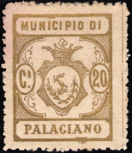 Marca da Bollo del Comune di PALAGIANO su Carta Bianca di dimensioni 22 x 28,5 mm