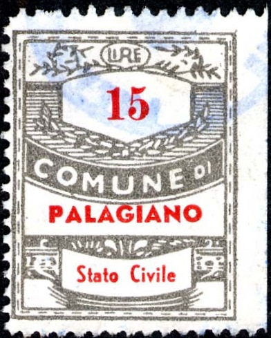 Marca da Bollo del Comune di PALAGIANO su Carta Bianca di dimensioni 22,5 x 29 mm