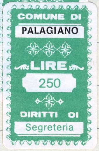 Marca da Bollo del Comune di PALAGIANO su Carta Bianca di dimensioni 19,5 x 32 mm