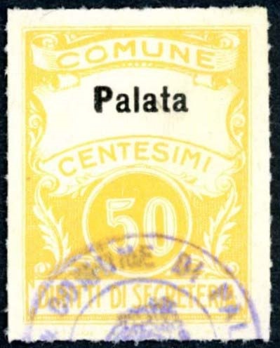 Marca da Bollo del Comune di PALATA su Carta Bianca Sottile di dimensioni 22,5 x 29 mm