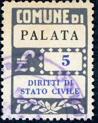 Marca da Bollo del Comune di PALATA su Carta Bianca di dimensioni 18 x 25 mm