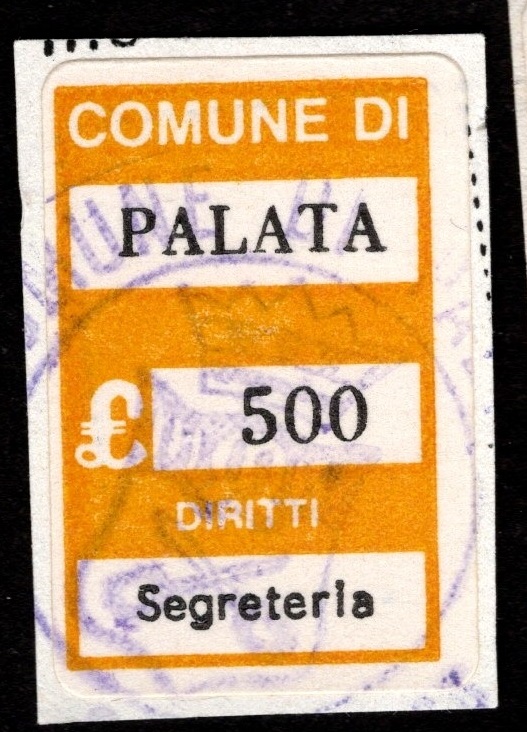 Marca da Bollo del Comune di PALATA su Carta Bianca di dimensioni 15 x 23 mm