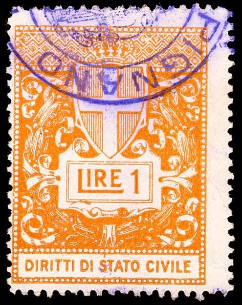 Marca da Bollo del Comune di PALAZZO PIGNANO su Carta Bianca di dimensioni 28 x 36,5 mm