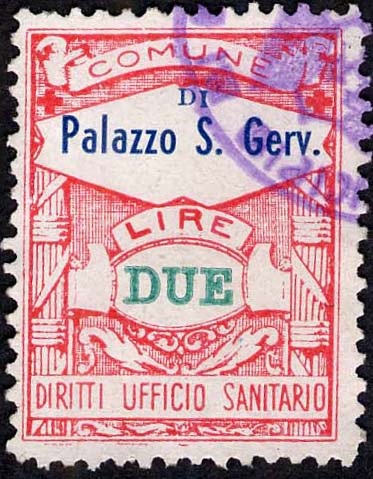 Marca da Bollo del Comune di PALAZZO SAN GERVASIO su Carta Bianca di dimensioni 22 x 29 mm