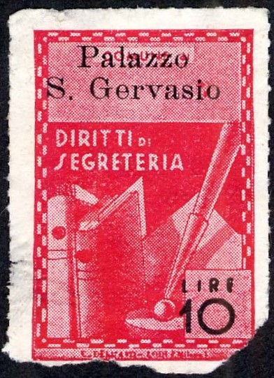 Marca da Bollo del Comune di PALAZZO SAN GERVASIO su Carta Bianca Sottile di dimensioni 22,5 x 32,5 mm