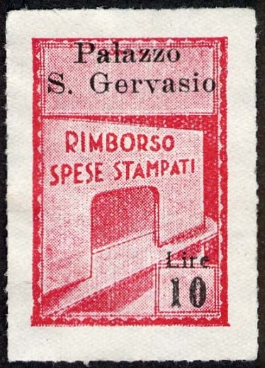 Marca da Bollo del Comune di PALAZZO SAN GERVASIO su Carta Bianca Sottile di dimensioni 19,5 x 28 mm