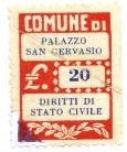 Marca da Bollo del Comune di PALAZZO SAN GERVASIO su Carta Bianca Sottile di dimensioni 20 x 27,5 mm