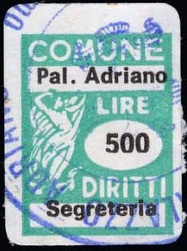 Marca da Bollo del Comune di PALAZZO ADRIANO su Carta Bianca di dimensioni 15 x 21 mm