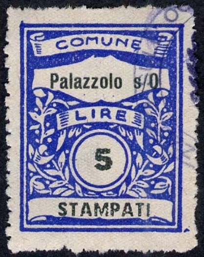 Marca da Bollo del Comune di PALAZZOLO SULL´OGLIO su Carta Bianca di dimensioni 22,5 x 29 mm