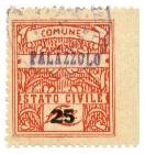 Marca da Bollo del Comune di PALAZZOLO VERCELLESE su Carta Bianca di dimensioni 23 x 27 mm