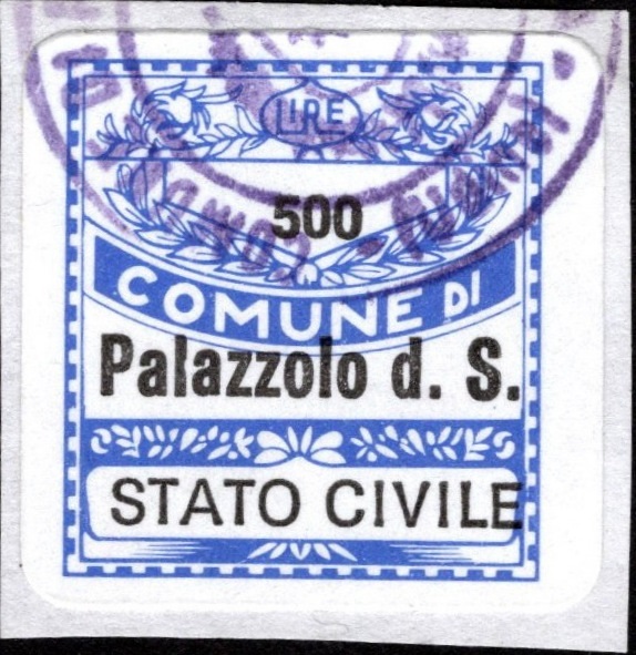 Marca da Bollo del Comune di PALAZZOLO DELLO STELLA su Carta Bianca di dimensioni 20 x 20 mm