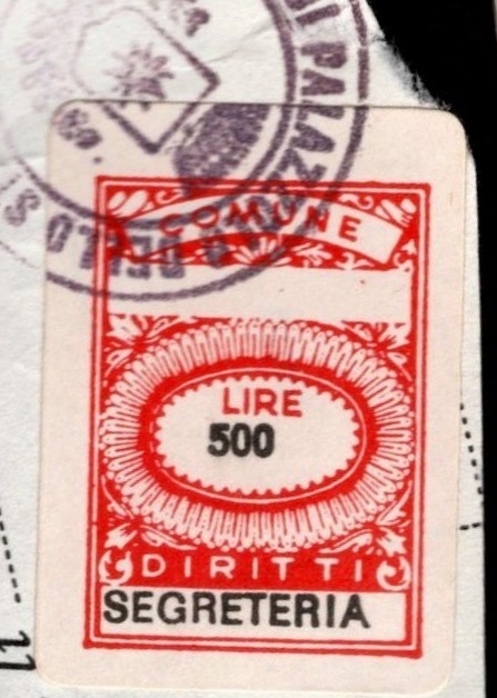 Marca da Bollo del Comune di PALAZZOLO DELLO STELLA su Carta Bianca di dimensioni 20 x 26 mm