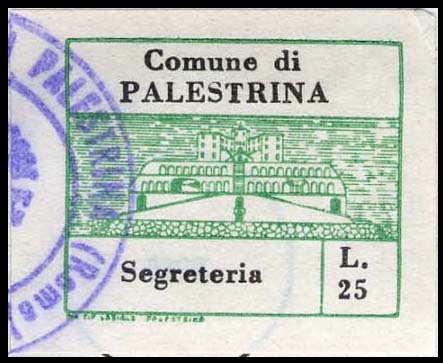 Marca da Bollo del Comune di PALESTRINA su Carta Bianca di dimensioni 23,5 x 20 mm
