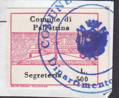 Marca da Bollo del Comune di PALESTRINA su Carta Bianca di dimensioni 23,5 x 20 mm