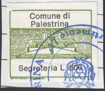 Marca da Bollo del Comune di PALESTRINA su Carta Bianca di dimensioni 23,5 x 19 mm