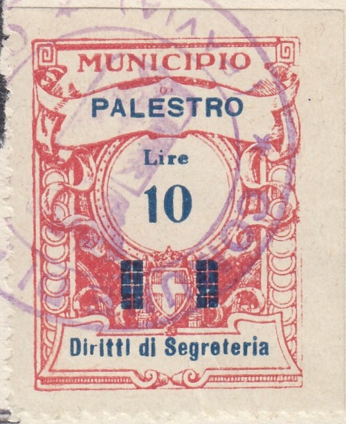 Marca da Bollo del Comune di PALESTRO su Carta Bianca di dimensioni 24 x 31,5 mm