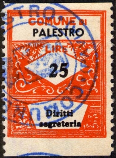 Marca da Bollo del Comune di PALESTRO su Carta Bianca Sottile di dimensioni 22 x 28,5 mm
