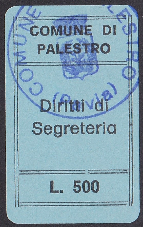 Marca da Bollo del Comune di PALESTRO su Carta Colorata di dimensioni 19 x 29 mm