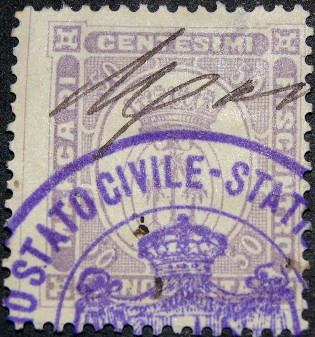 Marca da Bollo del Comune di PALMA DI MONTECHIARO su Carta Bianca di dimensioni 23,5 x 29,5 mm