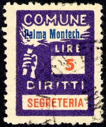 Marca da Bollo del Comune di PALMA DI MONTECHIARO su Carta Bianca di dimensioni 18 x 25 mm