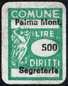 Marca da Bollo del Comune di PALMA DI MONTECHIARO su Carta Bianca di dimensioni 14 x 21 mm