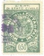 Marca da Bollo del Comune di PALMI su Carta Bianca Sottile di dimensioni 25 x 34,5 mm