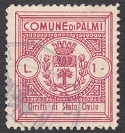 Marca da Bollo del Comune di PALMI su Carta Bianca di dimensioni 24 x 27 mm