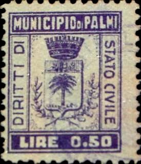 Marca da Bollo del Comune di PALMI su Carta Bianca di dimensioni 18 X 26 mm