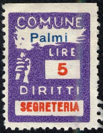 Marca da Bollo del Comune di PALMI su Carta Bianca Sottile di dimensioni 18,5 x 26 mm