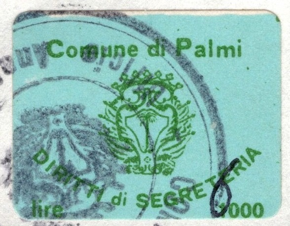 Marca da Bollo del Comune di PALMI su Carta Colorata di dimensioni 220 x 16 mm