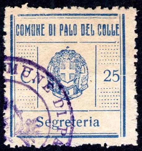 Marca da Bollo del Comune di PALO DEL COLLE su Carta Bianca di dimensioni 24,5 x 26,5 mm