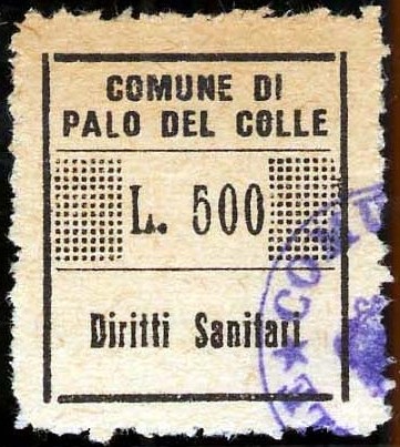 Marca da Bollo del Comune di PALO DEL COLLE su Carta Bianca Sottile di dimensioni 19 x 22 mm
