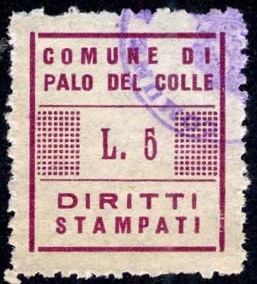 Marca da Bollo del Comune di PALO DEL COLLE su Carta Bianca Sottile di dimensioni 19 x 22 mm