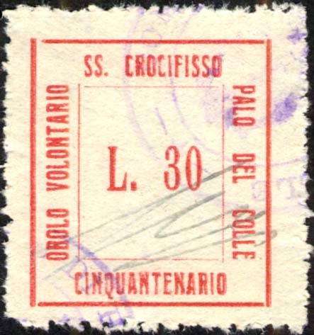 Marca da Bollo del Comune di PALO DEL COLLE su Carta Bianca Sottile di dimensioni 23,5 x 26,5 mm