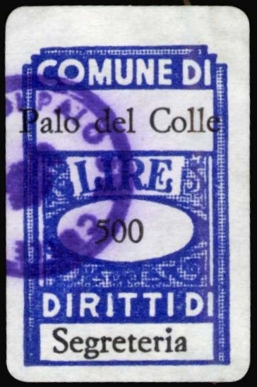Marca da Bollo del Comune di PALO DEL COLLE su Carta Bianca di dimensioni 18 x 29 mm