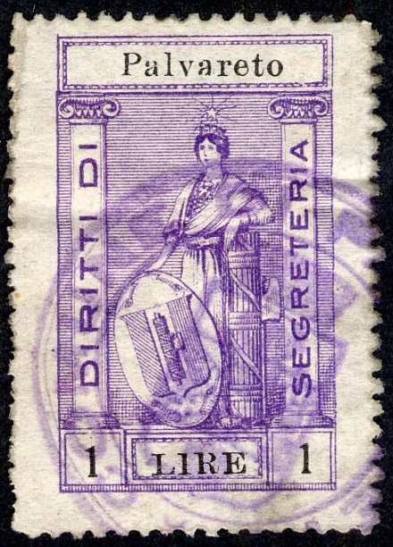 Marca da Bollo del Comune di PALVARETO su Carta Bianca di dimensioni 26,5 x 34 mm