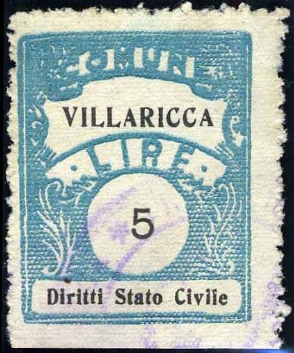 Marca da Bollo del Comune di VILLARICCA su Carta Bianca Sottile di dimensioni 21 X 27 mm