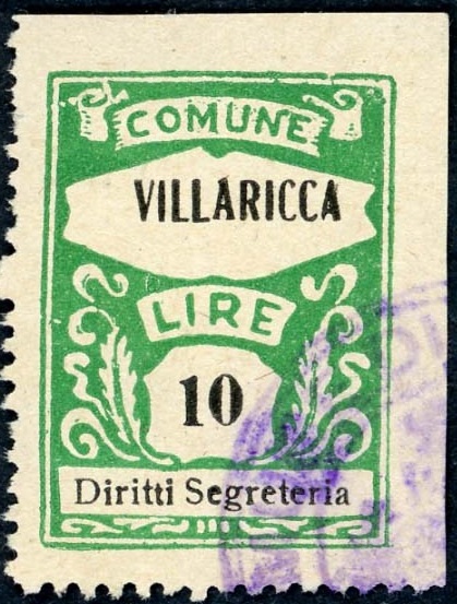 Marca da Bollo del Comune di VILLARICCA su Carta Bianca di dimensioni 22 x 30 mm