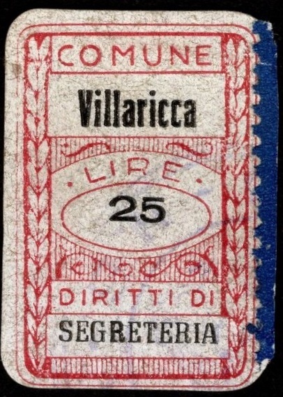 Marca da Bollo del Comune di VILLARICCA su Carta Bianca di dimensioni 20 x 30 mm