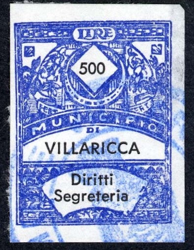 Marca da Bollo del Comune di VILLARICCA su Carta Bianca di dimensioni 21,5 x 28,5 mm