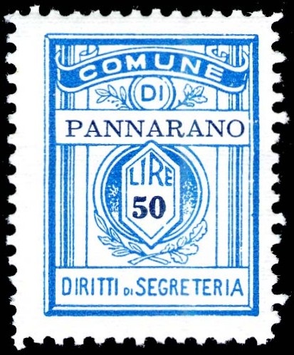 Marca da Bollo del Comune di PANNARANO su Carta Bianca di dimensioni 21 x 27,5 mm