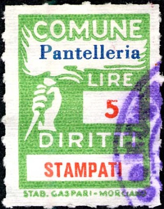 Marca da Bollo del Comune di PANTELLERIA su Carta Bianca Sottile di dimensioni 18,5 x 26 mm