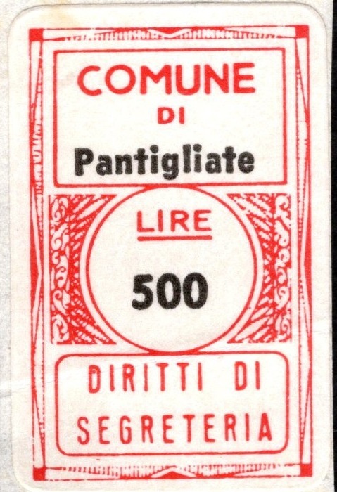 Marca da Bollo del Comune di PANTIGLIATE su Carta Bianca di dimensioni 16 x 23 mm