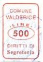 Marca da Bollo del Comune di VALDERICE su Carta Bianca di dimensioni 18 x 28 mm