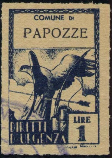 Marca da Bollo del Comune di PAPOZZE su Carta Blu di dimensioni 21 x 32,5 mm