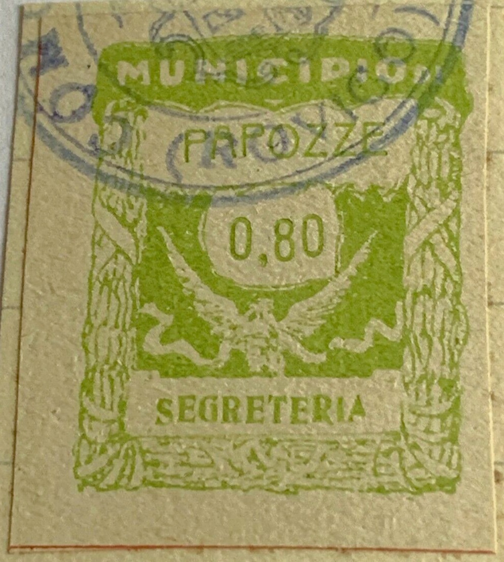 Marca da Bollo del Comune di PAPOZZE su Carta Blu di dimensioni 22 x 29,5 mm