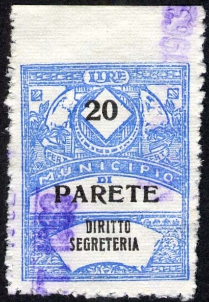 Marca da Bollo del Comune di PARETE su Carta Bianca Sottile di dimensioni 29 x 36,5 mm