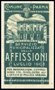Marca da Bollo del Comune di PARMA su Carta Bianca Sottile di dimensioni 35 x 64 mm