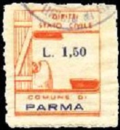 Marca da Bollo del Comune di PARMA su Carta Bianca di dimensioni 23 x 29 mm